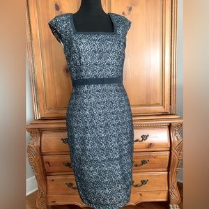 Navy Blue and White Eyelet Square Neck Dress- Ann Taylor